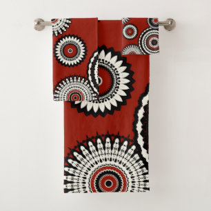 Bold Red Black White Floral  Bath Towel Set