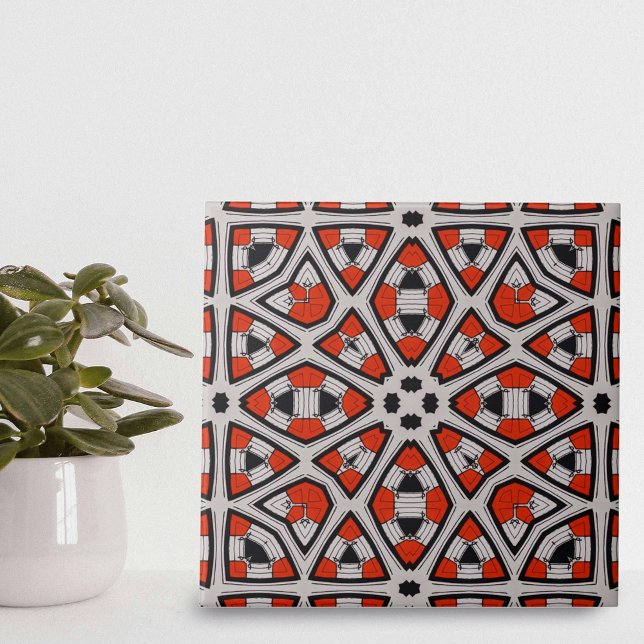 Bold Red Black White Symmetrical Geometric Pattern Ceramic Tile (Creator Uploaded)