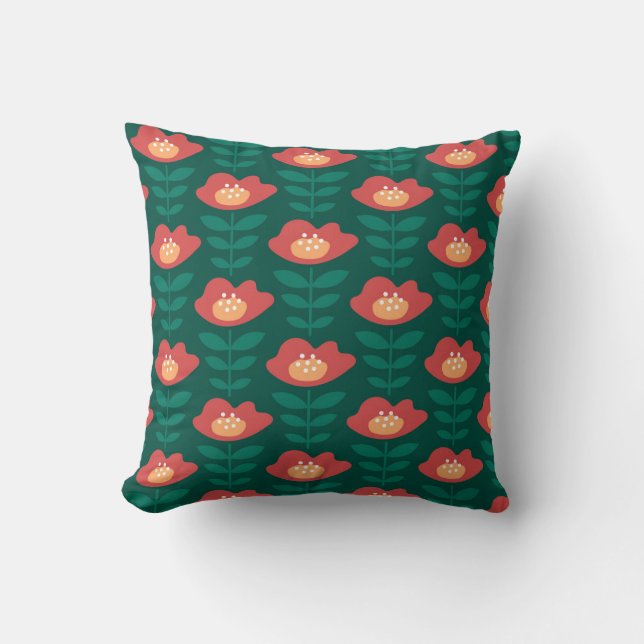 Bold Red Blossom Rhythm Cushion (Front)