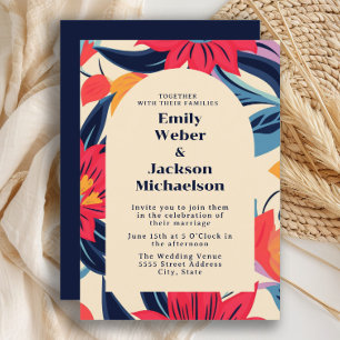 Bold Red Blue Flower Arch Wedding Invitation