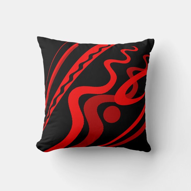Bold Red, Brick, Rust Black Modern Wavy Design Cushion (Front)