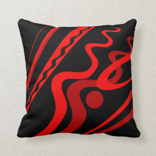 Bold Red, Brick, Rust Black Modern Wavy Design Cushion
