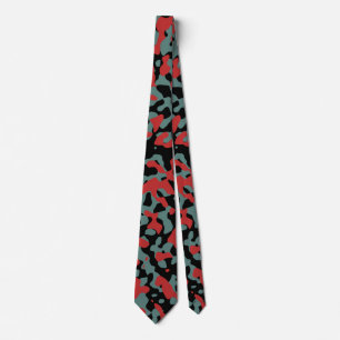 Bold Red Camouflage in Teal Green and Black Tie