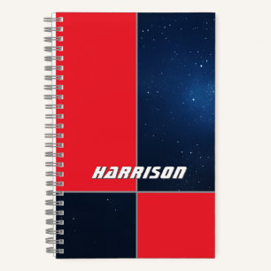 Bold Red Dark Blue Space Customizable Notebook