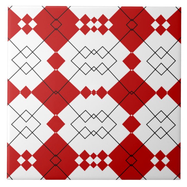Bold Red Diamond Lattice Pattern Ceramic Tile (Front)
