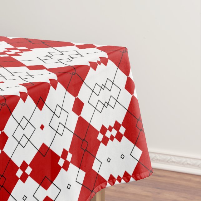 Bold Red Diamond Lattice Pattern Tablecloth (In Situ)