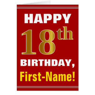Bold, Red, Faux Gold 18th Birthday w/ Name Card
