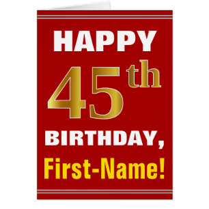 Bold, Red, Faux Gold 45th Birthday w/ Name Card