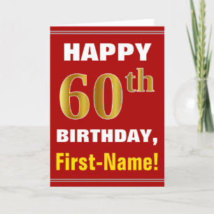 Bold, Red, Faux Gold 60th Birthday w/ Name Card