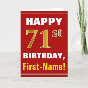 Bold, Red, Faux Gold 71st Birthday w/ Name Card