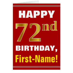 Bold, Red, Faux Gold 72nd Birthday w/ Name Card