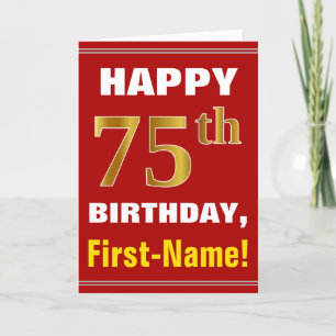 Bold, Red, Faux Gold 75th Birthday w/ Name Card