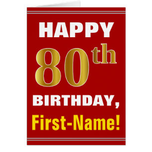 Bold, Red, Faux Gold 80th Birthday w/ Name Card