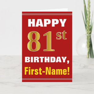Bold, Red, Faux Gold 81st Birthday w/ Name Card