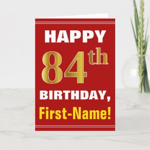 Bold, Red, Faux Gold 84th Birthday w/ Name Card