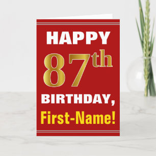 Bold, Red, Faux Gold 87th Birthday w/ Name Card