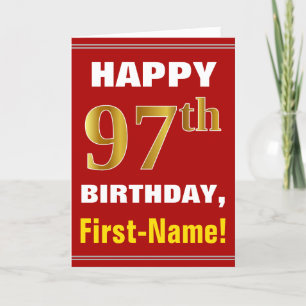 Bold, Red, Faux Gold 97th Birthday w/ Name Card