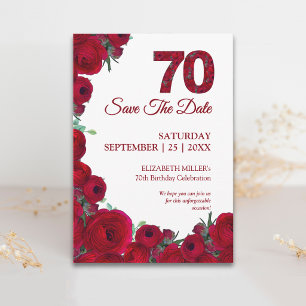 Bold Red Floral 70th Birthday Small Save The Date