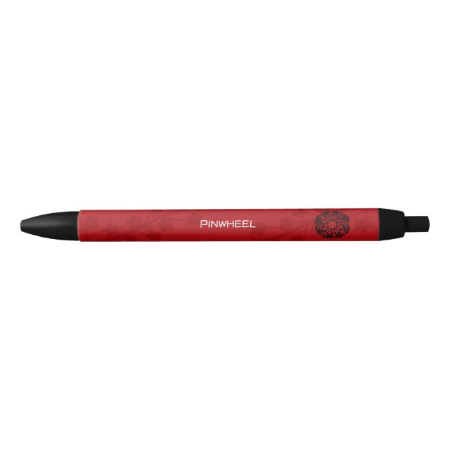 Bold Red Floral Black Ink Pen (Front)
