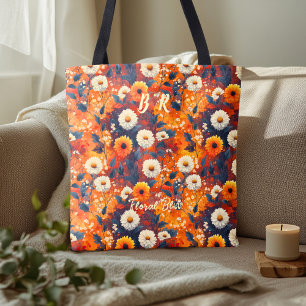 Bold Red Floral Pattern – Artistic Daisy Botanical Tote Bag