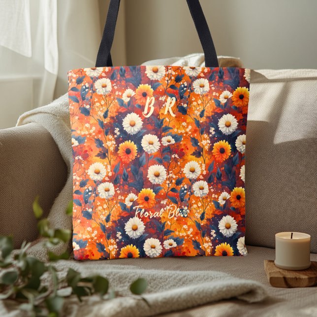 Bold Red Floral Pattern – Artistic Daisy Botanical Tote Bag (Creator Uploaded)