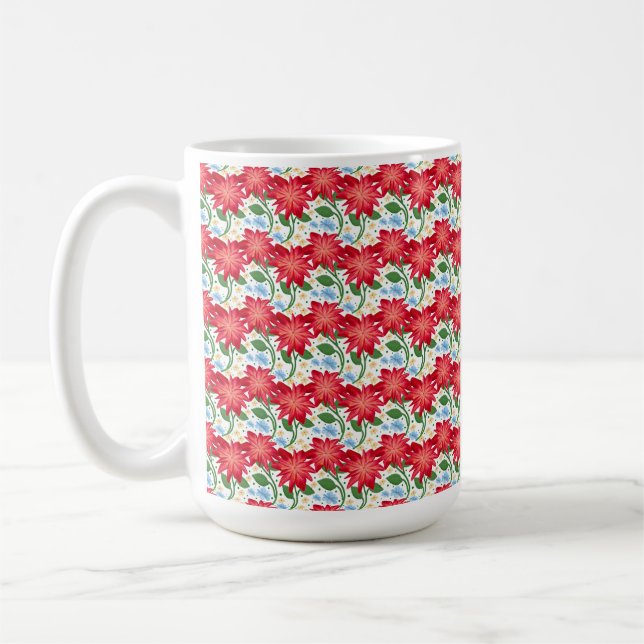 Bold Red Floral Seamless Pattern | Colourful  Coffee Mug (Left)
