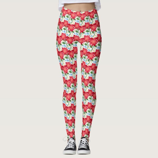 Bold Red Floral Seamless Pattern | Colourful  Leggings (Front)
