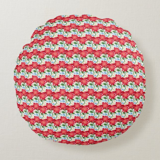 Bold Red Floral Seamless Pattern | Colourful  Round Cushion (Front)
