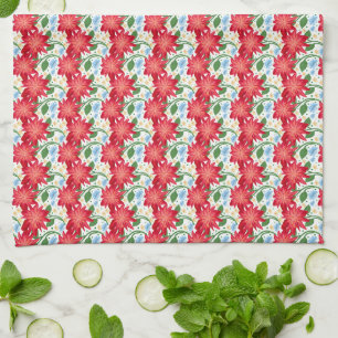 Bold Red Floral Seamless Pattern   Colourful  Tea Towel