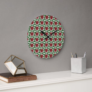 Bold Red Floral Seamless Pattern Large Clock