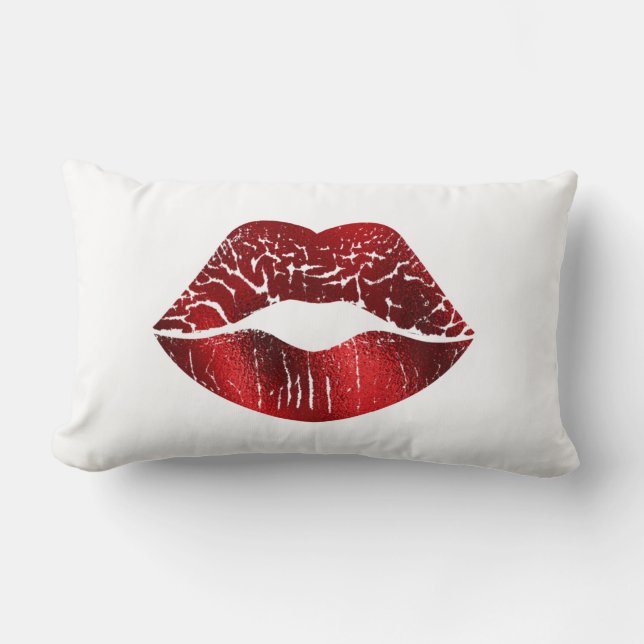 Bold Red Foil Lips on White Modern Simple Luxury Lumbar Cushion (Front)