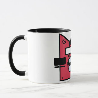 Bold Red Geometric Cat Mug – Quirky Cartoon Style