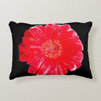 Bold Red Gerbera Daisy Black Accent Pillow