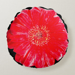 Bold Red Gerbera Daisy Round Throw Pillow