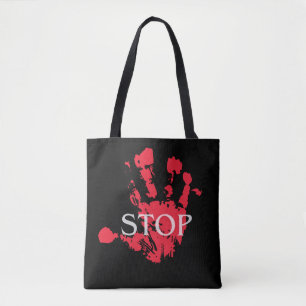 Bold Red Handprint "STOP" Warning Symbol – Activis Tote Bag