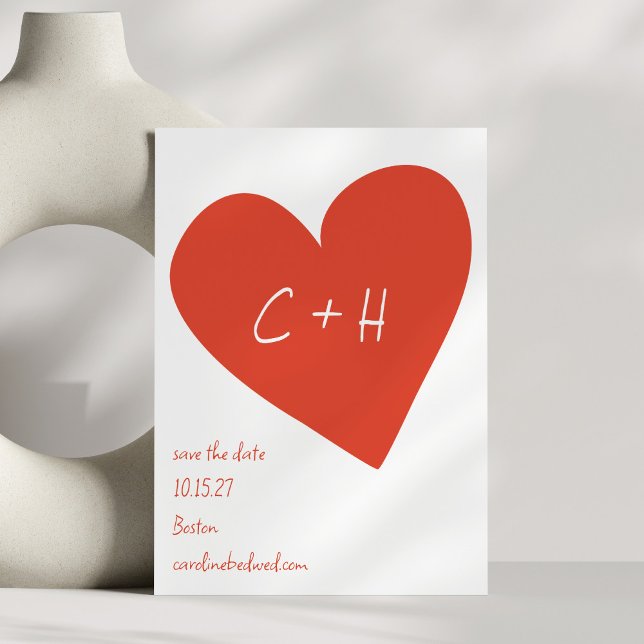 Bold Red Heart Love Couples Initials Save the Date Invitation (Creator Uploaded)