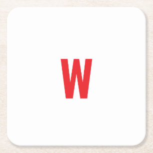 Bold Red Initial Monogram Personalised Name Design Square Paper Coaster