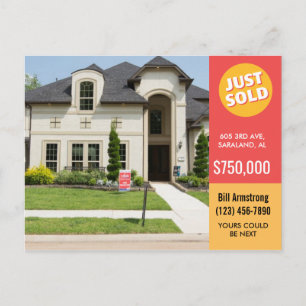 Bold Red Just Sold house real estate advert Postcard