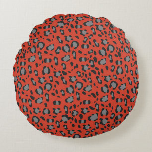 Bold Red Leopard Animal Print Glam 1 Round Cushion