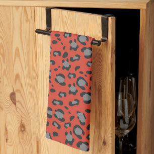 Bold Red Leopard Animal Print Glam 1 Tea Towel