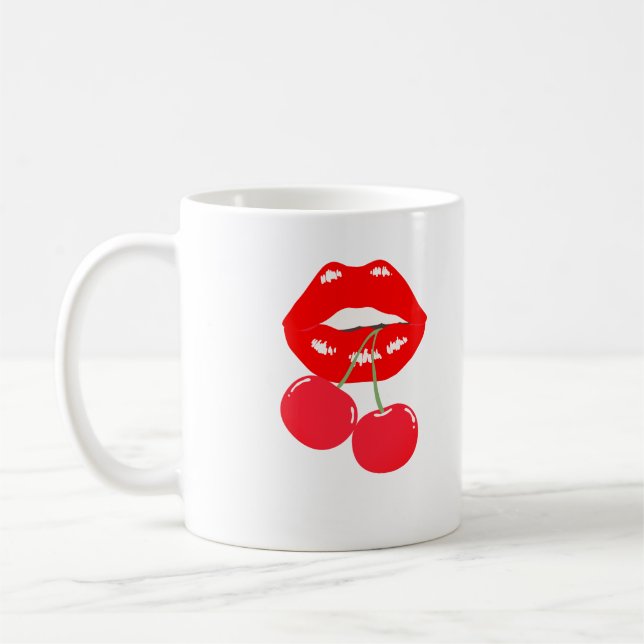 Bold Red Lips & Cherry Bite Mug (Left)