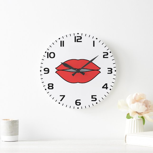 Bold Red Lips Pop Art Large Clock (Creator Uploaded)
