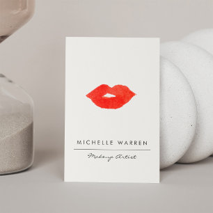 Bold Red Lips Watercolor Makeup Artist Business Card