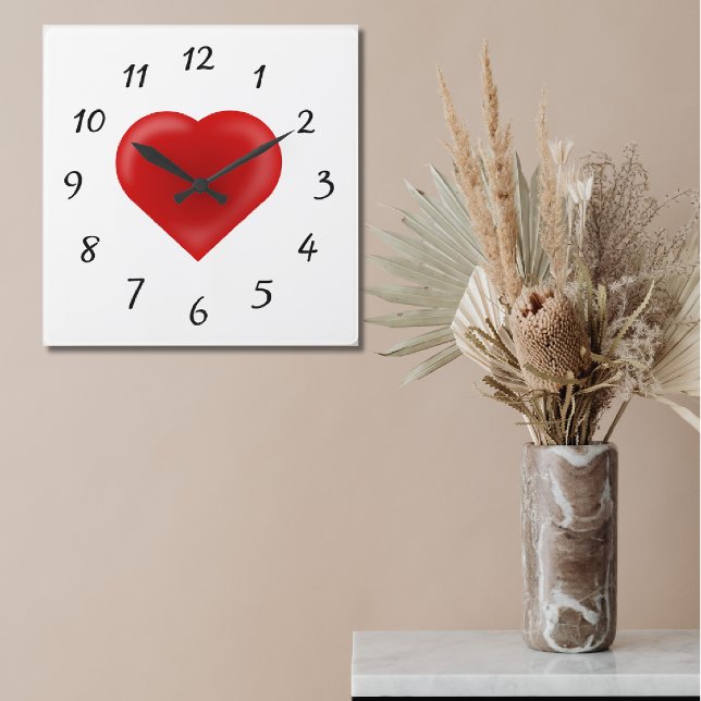 Bold Red Love Heart Design Square Wall Clock (Creator Uploaded)