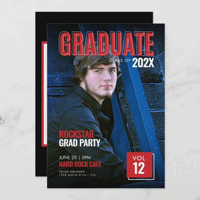 Bold Red Magazine Cover Grad Party Invitation (Front/Back)