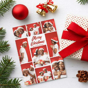 Bold Red Merry Christmas Photo Collage 2025 Holiday Card