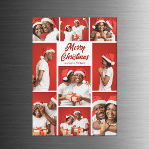 Bold Red Merry Christmas Photo Collage Magnet Card