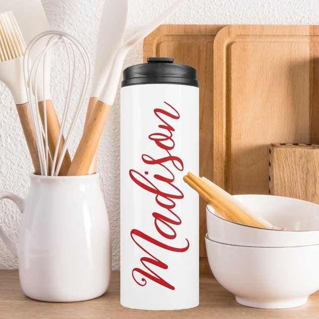 Bold Red Name in Handwritten Script Custom Thermal Tumbler (Creator Uploaded)