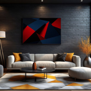 Bold Red Navy Blue Geometric Abstract Poster