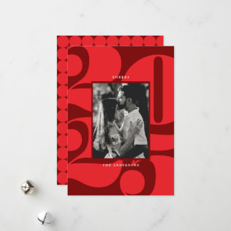 Bold Red Numbers Cheers New Year Photo Holiday Card